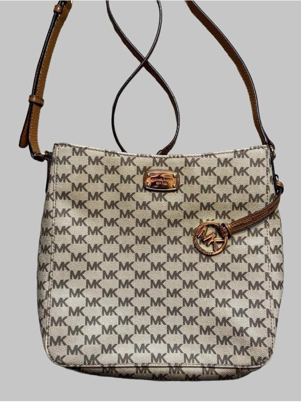 Michael Kors Beige/ Brown MK Logo Crossbody Bag